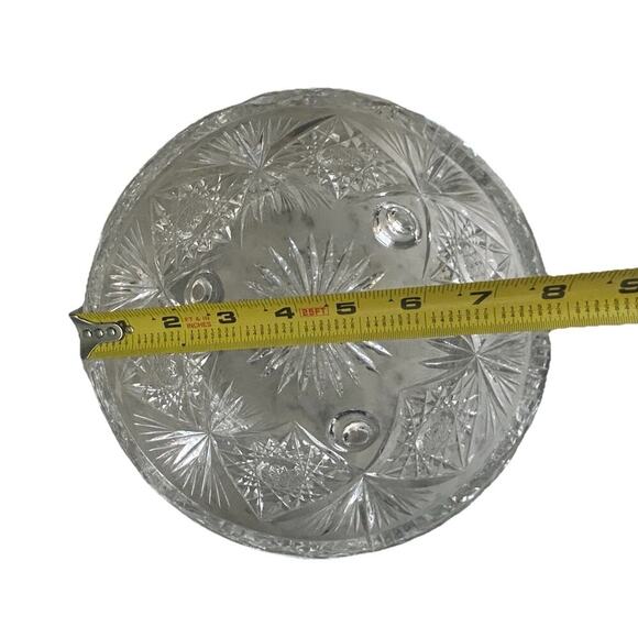 Vintage Crystal 3 Footed Cut Glass Bowl Pinwheel Star of David Home Decor Dish - Picture 12 of 16